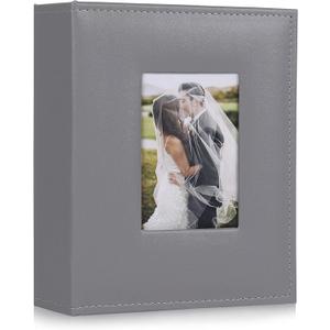 RECUTMS Photo Albums 4x6 Photos 200 Pocket Black Pages PU Leather Slip In Photo Picture Small Album For Family Anniversary Wedding Memo Slot Children Holiday AlbumGrey