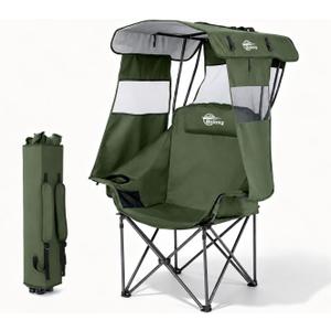 Bolosy Oversized Camping Chair with Canopy Shade Beach Chair with Umbrella | Portable Lawn Chair for Adults with Cup Holder & Pocket, Folding Chair for Fishing Camp Outdoor Sport, Support 400 LBS, Green, 1 PACK