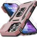 DEERLAMN Case for iPhone 16 Pro with Slide Camera Cover+Screen Protector (Pack of 1), Rotated Ring Kickstand Military Grade Shockproof Protective Cover-Rose Gold