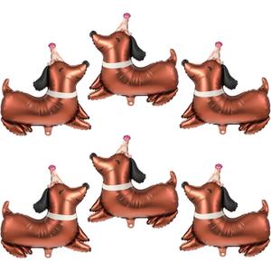 Grevosea 6 Pcs Dog Birthday Balloons Dachshund Decor Foil Mylar Walking Animal Balloons for Dog Themed Dachshund Birthday Decorations Pet Party Supplies