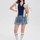 Women's 2 Piece Tennis Skirt Set Collared V Neck Padded Racerback Top & Pleated Skort with 4 Pockets Golf Pickleball Outfit (S)