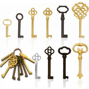 Skeleton Key Set, 10-Keys Universal Skeleton Keys Replacement for Vintage Old Furniture, Antique Furniture, Cabinet Doors, Grandfather Clocks, Old Style Cabinets or Doors