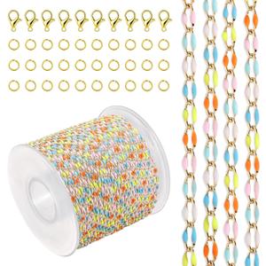 2 x 4 Meters Colorful Oil Drip Cable Chain for Jewelry Making, KC Gold Plated Brass Chain for Women, Mixed Color Dripping Oil Cable Links, Necklace, DIY Jewelry(30 Open Jump Rings+10 Lobster Clasps