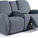Ruaozz Stretch Loveseat Recliner Covers with Console 4-Pieces Recliner Sofa Covers with Pockets Jacquard Reclining Couch Covers Furniture Protector with Elastic Straps Bottom (2 Seater, Grey)