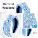 Jaciya Pearl Headband Rhinestone Headband Wide Knotted Blue Hairband for Women Starfish Head Band Mermaid Birthday Party Decorations