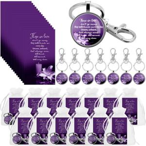 Junkin Funeral Favors for Guest Including Remember Keychain Prayer Cards Organza Bags for Memorial Celebration of Life(Purple,24 Sets)