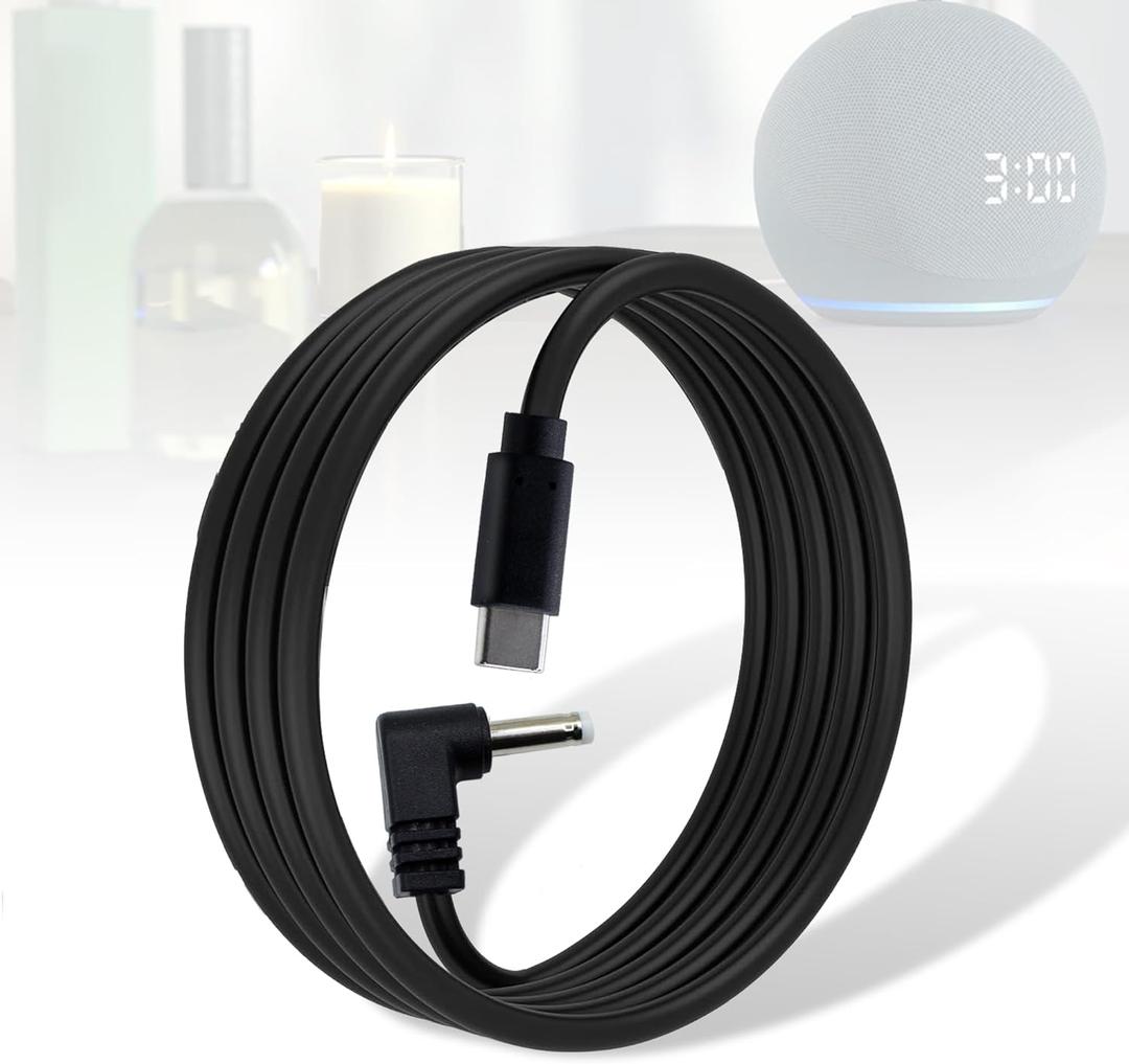 USB C to DC Charger Adapter for Echo Dot 3rd/4th Gen, Echo Dot 3rd/4th Gen with Clock Kids,Echo Spot (Black)