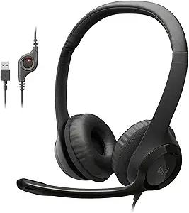 Logitech H390 Wired Headphones with Mic, USB-A Headset with Microphone for PC, Noise Cancelling Microphone for Video Meetings, Music, Gaming - Black