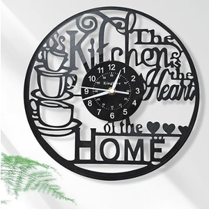 KingLive 12 Inch Kitchen Clocks Vinyl Record Clock, Creative Kitchen Home Decor, Coffee Wall Decor Theme for Restaurant Café, Gift for Women Wives(Black Coffee Cup)