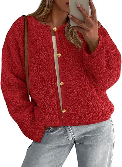 PRETTYGARDEN Women's 2025 Fall Fashion Clothes Trendy Fleece Sherpa Cropped Jackets Buttons Warm Casual Winter Faux Fur Coats, XXL