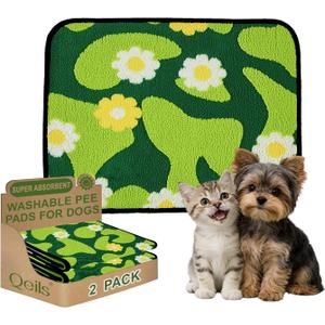 Qeils Reusable Puppy Pads for Small Dogs, Washable Pee Pads with Non-Slip , Absorbent Leakproof Mat for Crates, Playpens, Pet Beds & Whelping, Indoor Potty Training Grass Green, 18"x24", 2 Pack