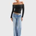 YEOREO Sophie Women Off Shoulder Long Sleeve Shirts Double Lined Basic Undershirt Y2K Going Out Tops (Black, S)