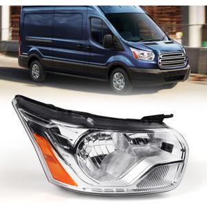 FIONE headlight assembly compatible with 2015-2020 Ford Transit 150 250 350 Head Lamp Chrome Housing Right Passenger Side RH