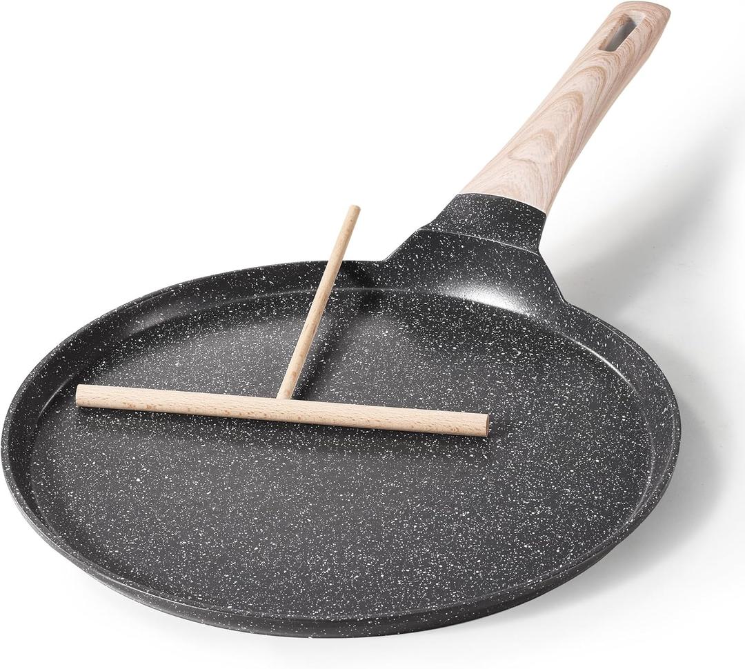 CAROTE Nonstick Crepe Pan with Spreader, 10 Inch Non Stick Granite Coating Dosa Pan Pancake Flat Skillet Crepe Maker Pan Healthy Stone Cookware, PFOA FREE