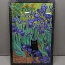 Krtoni Framed Van Gogh Irises Canvas Wall Art, Famous Oil Paintings Garden Flower Black Cat Wall Decor, Impressionism Funny Vintage Print Artwork For Farmhouse Gallery Bathroom 24''L x 16''W
