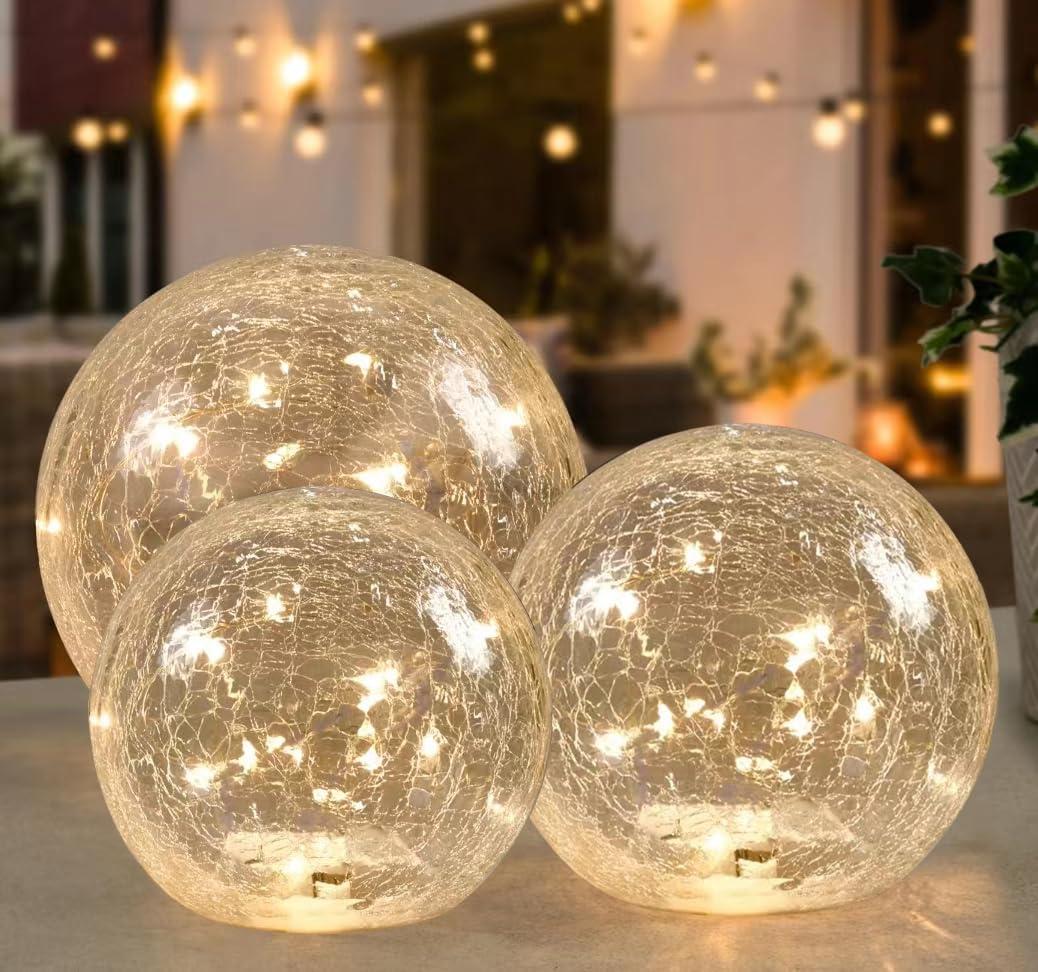 Crackle Globe LED Lamp Battery Operated , Lighted Glass Orb for Festival Christmas Decoration, Gold Mercury Glass Ball Light for Living Room Indoor (No Timer)