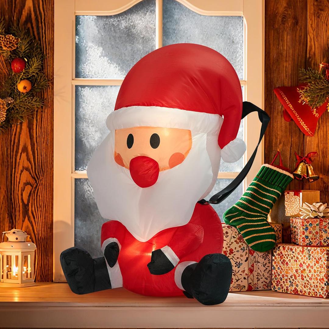 VIVOHOME Christmas Inflatable Outdoor Decoration, Packable Santa, Navidad Blow Up Yard Decor with Built-in LED Light for Lawn, Garden, Party