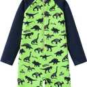 AIWUHE Boys one piece Swimsuit Zipper Rash Guard Kids Long Sleeve Bathing Suits UPF 50+ Sun Protection Swimwear, Green Dinosaur (4T-5T)