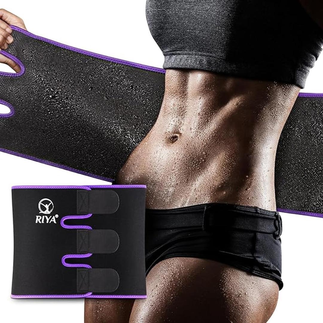 RIYA Waist Trimmer Sweat Waist Trainer for Women and Men Waist Sweat Belt Band Belly Stomach Wrap (Belt XL: 10"Width x 50"Length, Purple)