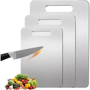 Titanium Cutting Board Set of 3, 100% Pure Titanium Chopping Board for Kitchen, Hygiene & Durability Double Sided Cutting Board, Non toxic 3Pcs Chopping Board, Dishwasher Safe (S+M+L)
