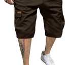 JMIERR Mens Casual Cotton Twill Cargo Shorts Drawstring Classic Chino Stretch Short with 6 Pockets (Brown, 38)
