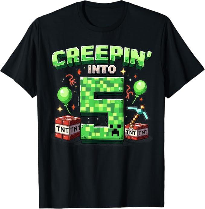 It's My 5th Birthday Boy Gamer Creepin’ Into 5 Gamer Pixel T-Shirt, XS