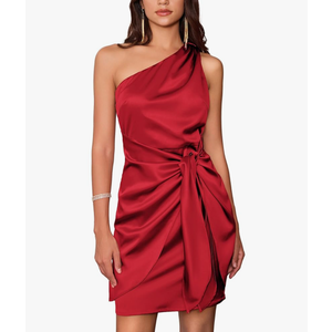 GRACE KARIN 2025 Women Satin Dress Cocktail One Shoulder Sleeveless Tie Waist Party Mini Dresses
Size12