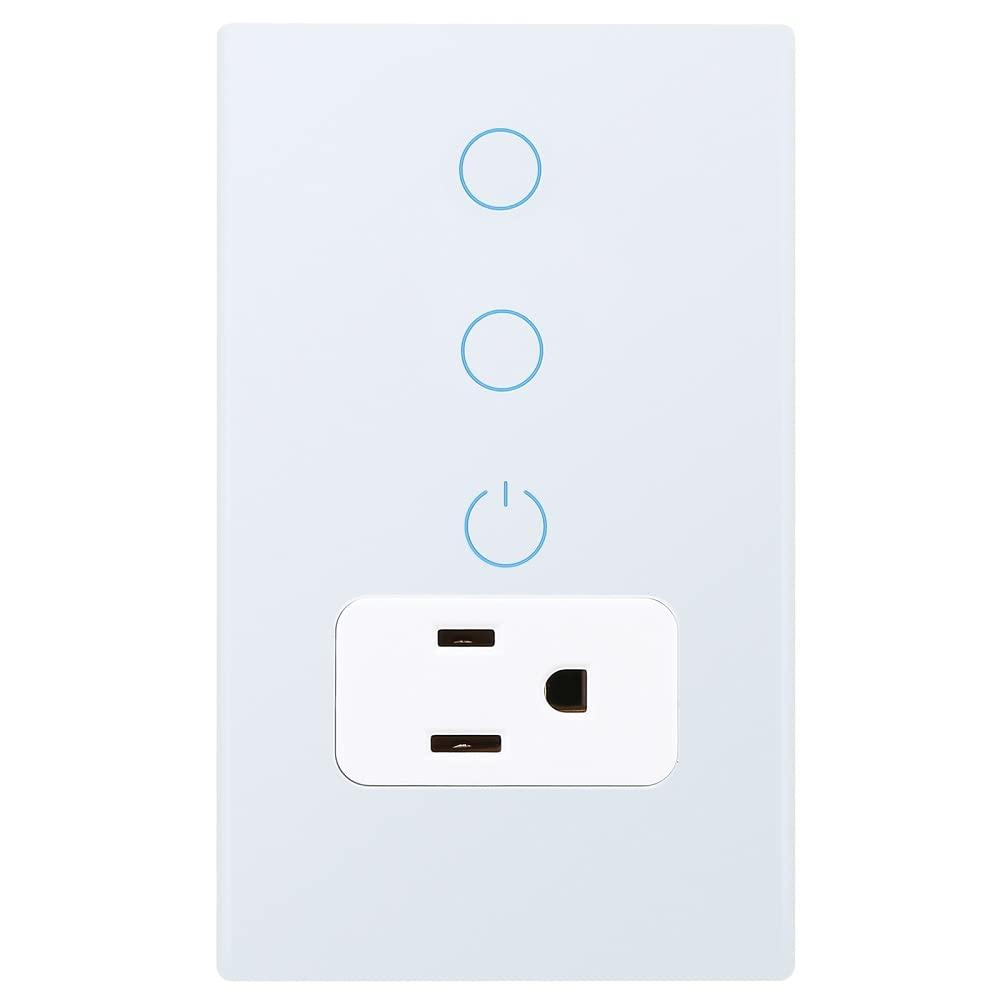 Combination Smart Touch Light Switch and Smart WiFi Power Wall Outlet, Tuya APP Smart Life, 15A /90-250V AC 60Hz, Combo Style, White