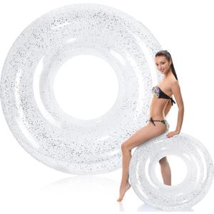 Wettarn Jumbo Pool Floats 47.24 Inches Large Float Tube Inflatable Pool Floats Clear Swim Floats Adults Size Swimming Tube with Colorful Sequins for Beach, Lake, Pool Party Supplies (1 Pc)