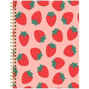 Spiral Journal Notebook for Women,A5 College Ruled Notebooks 6"x 8.4", 120 Pages (60 Sheets) Lined Journal with Premium Thick Paper,Perfect for School Office Home(Pink Strawberry)