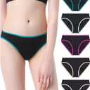 Neione Period Underwear Menstrual Panties High-Cut Cheeky Bikini Briefs Women Girls (Medium, 5-pk Playful Black)