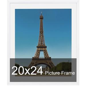 20x24 Frame, 20x24 Picture Frame Matted to 16x20, Solid Wood Poster Frame-Horizontal and Vertical Wall Hanging for Home, Exhibition, Caffe(White)