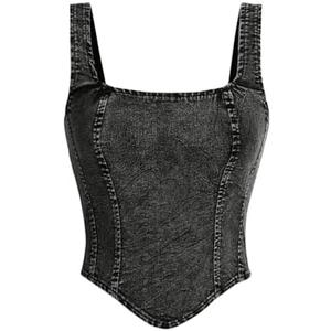 Floerns Women's Sleeveless Denim Tank Top Asymmetrical Hem Square Neck Jean Vest Large