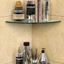 Bakzon Glass Corner Shower Shelves (2-Pack) - No-Drill Shower Caddy Organizer & Bathroom Storage, Tempered Glass with Rustproof Aluminum Brackets for Inside Shower (Clear)