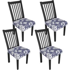 Stretch Dining Chair Seat Covers Set of 4,Dining Chair Slipcovers, Floral Printed Chair Covers,Soft Fabric Washable Upholstered Chair Seat Protector, No Rear Covers for Home Kitchen Dining Room (Light Purple Flowers + Butterflies)