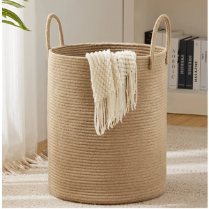 Jute Rope Laundry Hamper Basket by YOUDENOVA, 58L Tall Laundry Basket, Baby Nursery Hamper for Blanket Storage for Bedroom-Large-Jute