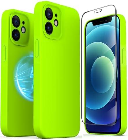 TZGZT Camera Protection for iPhone 12 Phone Case, [fits MagSafe Accessories] Magnetic Protective Cover with 2X Screen Protector, Women Case for iPhone 12, Silicone Green#2 2 Pack