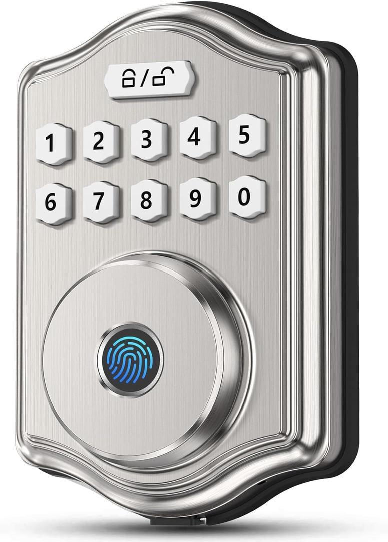 52HZ Fingerprint Door Lock, Keyless Entry Door Lock with Code, Voice Guidance Electronic Keypad Deadbolt Smart Locks for Front Door, Anti-Peeping Password, Auto Lock, Easy to Install, Satin Nickel