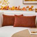 Kevin Textile Decorative Pillow Covers Set of 2 Striped Plush Corduroy Rectangle Lumbars Boho Home Decor Cushion Covers for Couch Sofa Bed Living Room 12x20 Inch, Brown