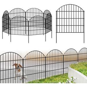Metal Garden Fence 28in (H) x 18.7ft (L), 8 Panels + 9 Stakes Dog Fence Border Fence Animal Barrier, No Dig Garden Fencing for Yard Flower Bed Lawn Patio Outdoor, CTW2829 Black