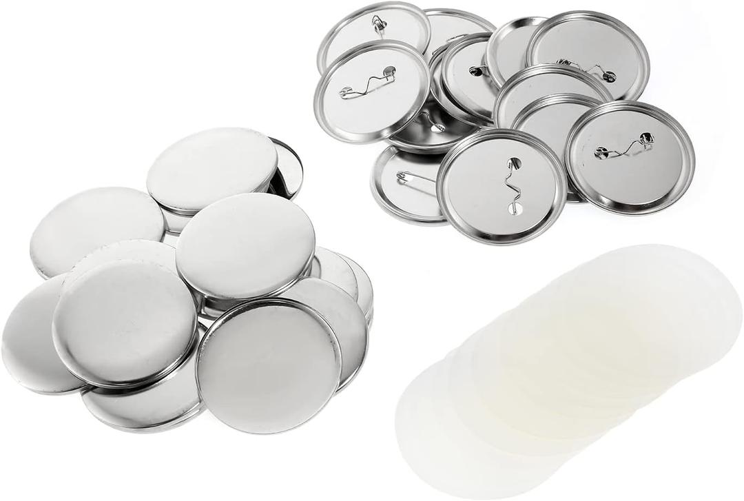 IRONWALLS 75mm Button Supplies, 100 Sets of 3 Inch Button Making Supplies Metal Button Parts for Button Maker Machine, Round Badge Blank Button Pins, Includes Top, Metal Bottom Base & Clear Film
