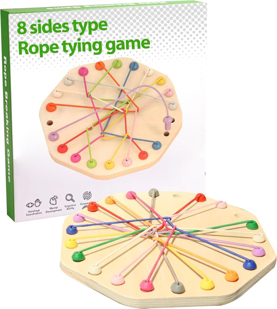 10-Piece Wooden Rope Untangling Puzzle GameKnot Logic Board Toy for Kids & Family, Multi-Level Brain Teaser to Develop Fine Motor Skills