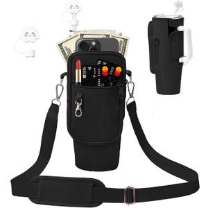 SAE&SVNG Initial A-Z Carrier Bag for Standley Cup 40 oz, Stanley Cup Holder with Strap for Stanley 40 oz Tumbler with Handle, Stanley Cup Accessories with Stanley Straw Cover & Letter Charm No Letter