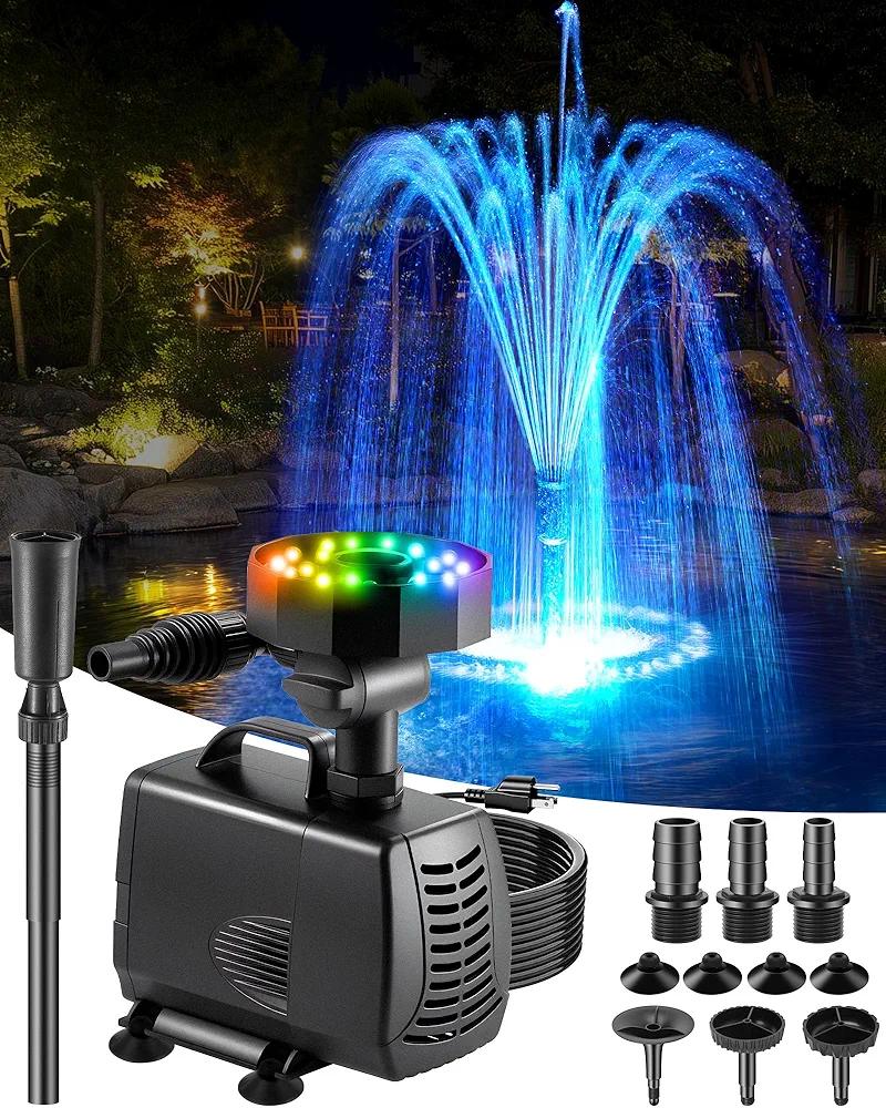 Submersible Pump RGB Pond Filter System Kits,3-in-1 Pond Filter Fountain with Colorful Lights,550GPH Pond Filter Box,Multi-layer Filtration, Applicable to Garden Pond,Fish Tank,Water Feature