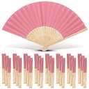 Yinkin 24 Pack Folding Fans Bamboo Handheld Folded Craft Hand Japanese Chinese Fans for Weddings Bridal Dancing Church DIY Decoration Women Kids Gift Party Favors (Black)