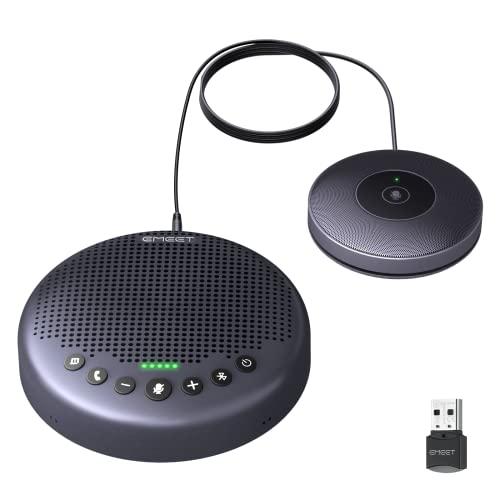 EMEET Conference Speaker and Microphone w/8+1 Mics, 360° Voice Pickup, Noise Reduce, Bluetooth/USB/Dongle Speakerphone for 14 People w/Daisy Chain for 25, Compatible w/Leading Platforms, 2025 Version