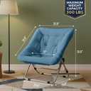 Tiita Comfy Saucer Chair, Soft Faux Fur Oversized Folding Accent Chair, Lazy Chair for Teens Adults, Metal Frame Moon Chair for Bedroom, Living Room, Dorm Rooms, X-Large, Blue, without Ottoman