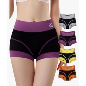 Boy Shorts Underwear for Women - High Waisted Cotton Boxers Briefs Sleep Stretch Panties 4 Pack, M