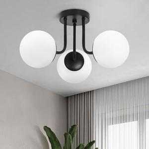 Bektas 3-Lights Semi Flush Mount Ceiling Light Fixture Matte Black Light Fixture Bend Modeling with Milk Glass Globe for Bedroom,Living Room,Dinning Room Foyer Hallway