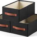 linen closet organizers and storage, 3 Pack Large Storage Baskets, Washable, Clothing Storage Bins with Handle, Closet Organizer for Storage Sweater,Sheets (Black, 16"x9½"x6¾")
